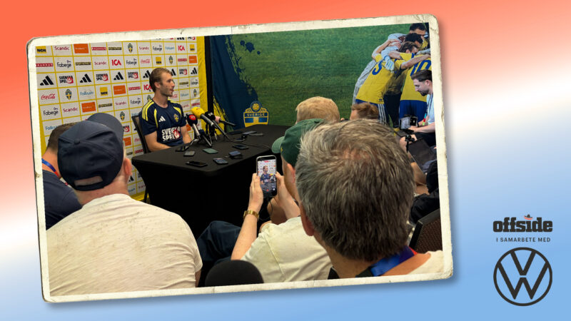 Benjamin Nygren på pressträff under VM 2026